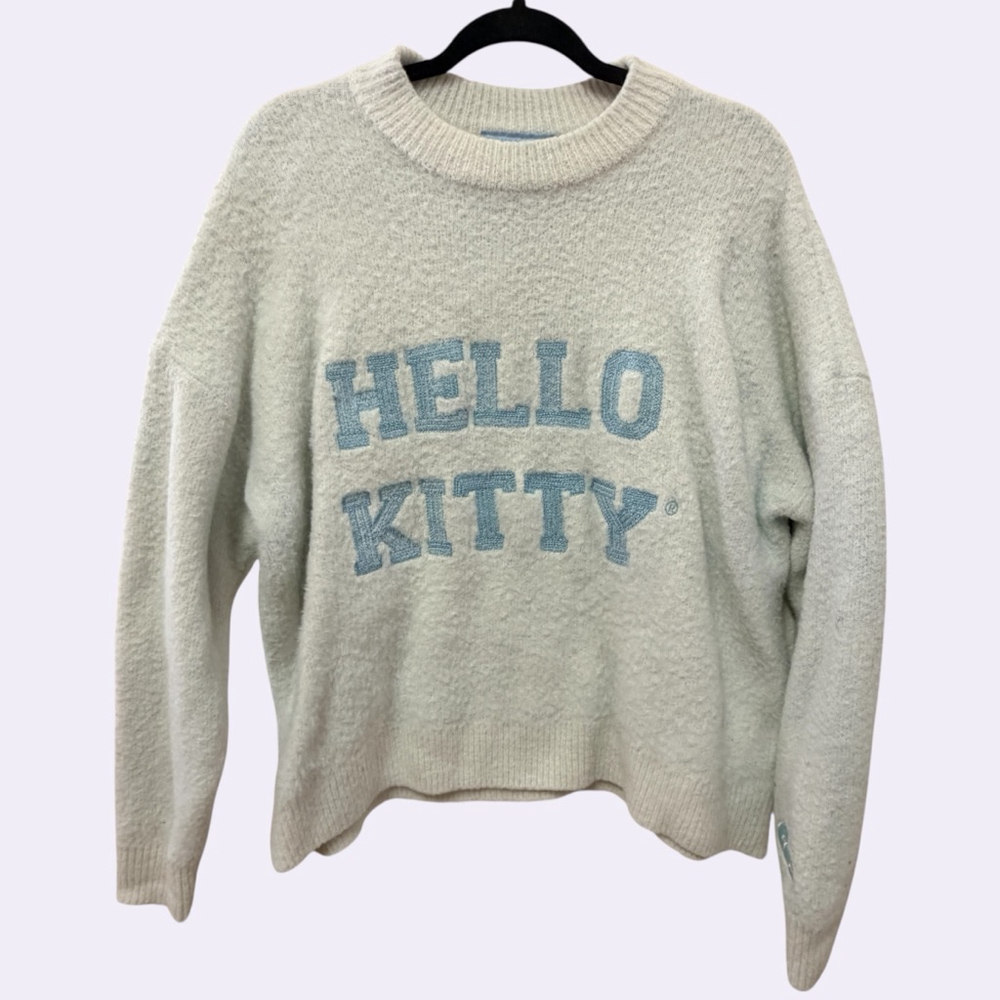 Hello Kitty Forever 21 Sweater Women M Cream Blue Logo Cozy Pullover